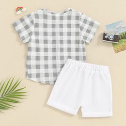 Clothing Sets Toddler Baby Boys 2 Piece Clothes Set Short Sleeve Button Down Plaid Print Tops Shorts Summer Outfits