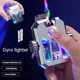 Lighters New high-end black technology mechanical style gyroscope lamp creative double arc charging lamp mens gift S24513