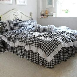 Bedding Sets Top Handsome Plaid Set Luxury Ruffle Lace Duvet Cover Wrinkle Bedspread Bed Sheet Christmas Cotton Bedskirt