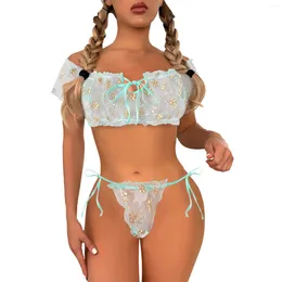 Bras Sets Sexy Porn Body Lingerie Women Transparent Lace Strappy Underwear Crop Top And Thong See Through Two Piece Exotic Lenceria