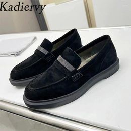 Casual Shoes Flat Woman Round Toe String Bead Women High Quality Cow Suede Loafers Comfort Outdoor Walk