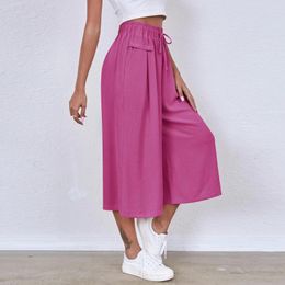 Women's Pants Fashion Women High Waist Wide Leg Spring Autumn Female Elegant Flare Trousers Casual Solid Holiday Loose Short Pant