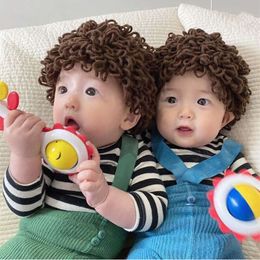 Funny Cosplay Kids Boy Girl Knit Beanie Hat Old Lady Woman Wild Curly Hair Wig Cap Children Baby Hats and Caps Photography Props L2405