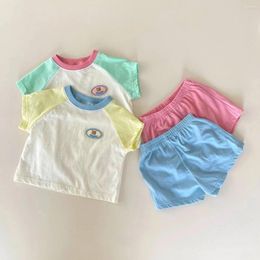 Clothing Sets Kids Boy Patchwork Candy Color T-shirt Toddler Girl All-match Tshirt Shorts 2pc Set Outfits Infant Baby Summer Sweet Suit