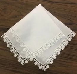 Set of 12 Fashion Wedding Bridal Handkerchiefs white Cotton Hankies with Lace edges Embroidered Vintage crochet Hanky for bride 240520