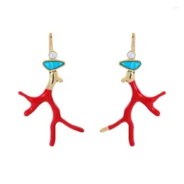 Stud Earrings Fashionable Jewellery Decor Red Enamel Coral Antlers Drop Branch Acrylic Resin Gift For Girls