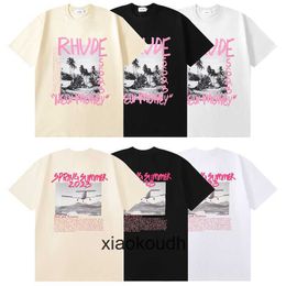 Rhude High end designer T shirts for Spring/Summer Fashion Oil Painting Print Mens and Womens Casual Short sleeved T-shirt With 1:1 original labels