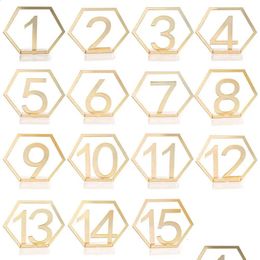 Other Event Party Supplies Mirror Wedding Seat Card Hexagon Table Number Signs For Decor Sier Gold Acrylic Birthday Geomet Homefavor Dhsrk