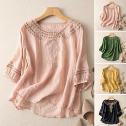 Women's Blouses Women Cotton Linen Blend Top Elegant Embroidered Shirts For Vintage Hollow Out Work Vacation