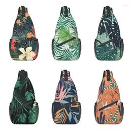 Backpack Jungle Flowers Pattern Sling Bag Men Summer Tropical Plants Leaves Shoulder Chest Crossbody Cycling Camping Daypack