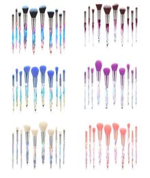 TUOLIDI New design custom Logo 10pcs makeup brush kit Transparent Diamonds Crystal Handle Makeup Brush sets8301104