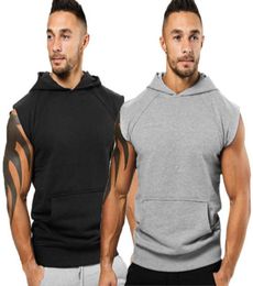 Men Plain Top casual slim Hoodie Fit pocket Pullover Sleeveless Sweatshirt Vest with 2 Colors Asian Size4876979