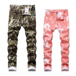 Men's Jeans Brand Mens Snake Print Elastic Streetwear High Quality Slim Tie Dye Straight Denim Pants