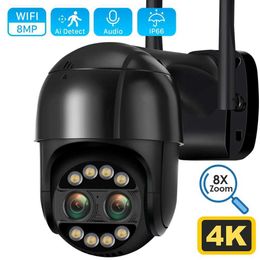 Wireless Camera Kits 8MP 4K 2.8mm+12mm dual lens 8X hybrid zoom PTZ IP camera WiFi human detection 4MP audio P2P security video monitoring camera J2405