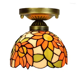 Ceiling Lights Tiffany Light Glass 8 Inch Coloured Vintage Countryside Led Lamp Plafond For Home Decoration Small