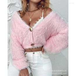 Women's Knits Wepbel Long Sleeve Sweater Cardigan Women Solid Colour V-neck Button Knitted Top Jumpers Single Breasted Coats