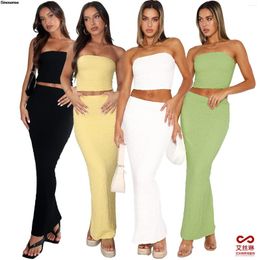 Work Dresses Two Piece Skirt Outfits For Women Sleeveless Tube Tops Bodycon Maxi Vacation Set 2 Summer Y2K Night Club Party Sets
