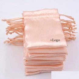 Packaging Bags Wholesale Silk Gift Satin Dstring Pouch High-Quality Champagne Jewellery Necklace Bead Hair Cosmetic Storage Sachet W D Dhtoa