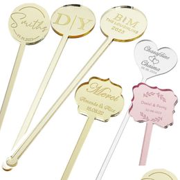 Other Event & Party Supplies 100Pcs Personalised Engraved Stir Sticks Etched Drink Stirrers Bar Swizzle Acrylic Table Tag Baby Shower Dhbcn