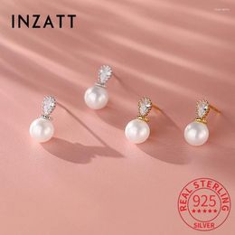 Stud Earrings INZAReal 925 Sterling Silver Pearl Zircon Water Drop For Fashion Women Cute Fine Jewellery Minimalist Accessories