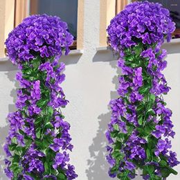 Decorative Flowers 2PCS Fake Violet Hanging Wall Decor 80cm Silk Flower Vines For Home Garden Wedding Decoration Artificial Plants