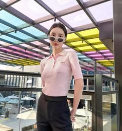 2021 womens polo Spring summer new brand fashion t shirts Lapel slim knit short sleeves Pocket letters classic embroidery Pink swe1484729