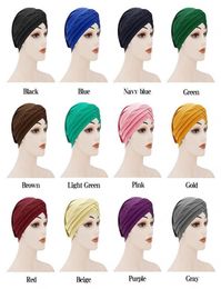12 Colours Muslim Women Girl Twist Turban Hijab Pure Colour Hat Stretch Caps Headwear Hair Accessories9976097