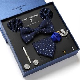 Neck Ties Brand 100% Silk Mens Tie Set Luxury Gift Box Silk Tie Necktie Set 8pcs Inside Packing Festive Present Cravat Pocket Squares 240202