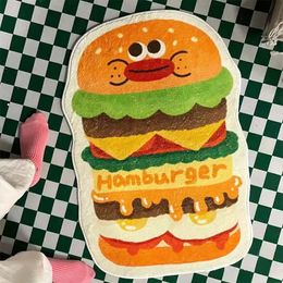Funny Doormat Hamburger Carpet 3D Giant Burger Plush Rugs Blanket Funny Fast Food Creative Fuzzy Soft Carpets for Kids 240516