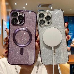 Magsoge Clear Magnetic Shockproof Phone Cases for iPhone 14 13 12 11 Pro Max Plus Luxury Glitter Back Cover Compatible Magsafe Charger 11 LL