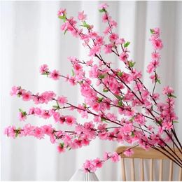 100PCS Artificial Peach Blossom Branch Spring Plum Cherry Silk Flower Tree Decoration Home Wedding DIY 240517