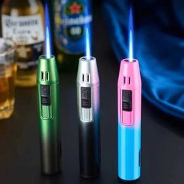 Lighters New Pen Metal Lighter Mini Spray Gun Inflatable Windproof Butane Gas Lighter Adjustable Direct Blue Flame Cigarette Tool S24513