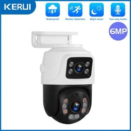 Wireless Camera Kits KERUI Outdoor Dual Lens PTZ 6MP POE IP Camera Home Safety Camera Closed Circuit Television Surveillance Onvif iCSEE Camera Dual Scre J240518