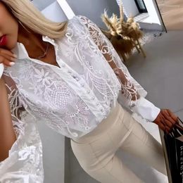Women's Blouses Pearls Decor Buttoned Lace Top Women Y2k Elegant White Blouese Spring Summer Shirt Cotton Shirts Rose Red Streetwear Work