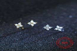 golden genuine S925 Sterling Silver Small stud earrings fashion made in China women cute zircon jewelry for girl factory whole7484518