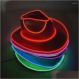 Other Home Textile Ball Caps Western Led Cowboy Hat Cowgirl Retro Light Brim Jazz Top Glowing Bride Cosplay Costume Suit For Women M Dhlyo