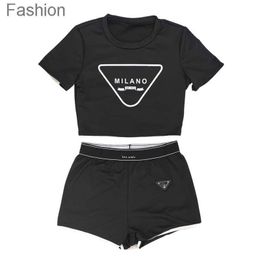 Women Tracksuits Designer Two Piece Set Print Bare Navel Sexy Short Sleeve T-shirt Shorts Casual Sports Suit Round Outfits Solid Jogging XX0A