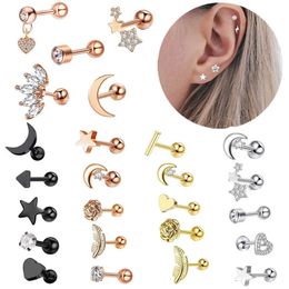 5PCS Star Tragus Stud Earring Set Heart Small Lobe Piercing Cartilage Helix Jewelry Cz Barbell Earrings 240511