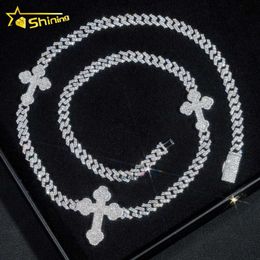 Trendy Street Style Hip Hop Jewellery 6MM Cross Pendant Necklace Sterling Sier Iced Out Moissanite Cuban Link Chain