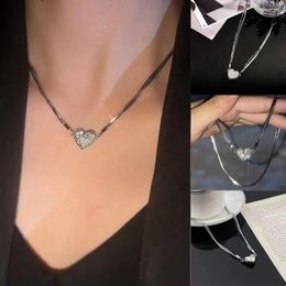 Pendant Necklaces Y2K Heart Magnet Necklace Elegant Titanium Steel Korean Style Clavicle Chain Zircon Jewelry Accessories Decoration