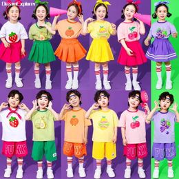 Boys Summer Fruit Candy Colours Tshirt Shorts Girls Hip Hop Skirts Kids School Uniforms Child Kindergarten Students Clothes Sets 240510