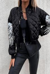 Womens Jackets Winter Clothes Coat Fashion Contrast Sequins Angel Wings Pattern Quilted Warm Down Jacket Black Top Casual Street W3746944