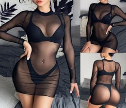 Sexy Women Beach Dress Mesh Bathing Suit Cover Up Sheer Bikini Vestido Swimwear Clubwear Robe Saida De Praia See Through3044219