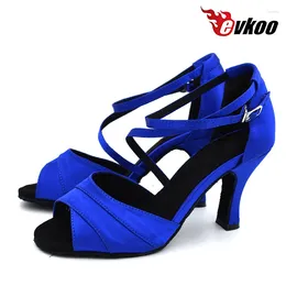 Dance Shoes Evkoodance OEM Size Dancing Professional Blue Satin Salsa For Girls 8cm Heeled Women Party Club