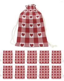 Christmas Decorations Red Heart Plaid Love Candy Bags Santa Gift Bag Home Party Navidad Xmas Linen Packing Supplies