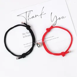 Charm Bracelets 2Pcs/set Magnet Couple Heart Attraction Bracelet Simple Red Black White Hand-woven Rope Friendship Jewellery Gifts