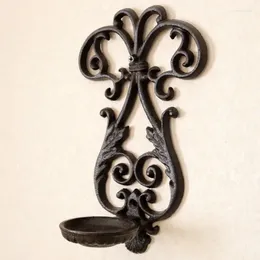 Candle Holders Garden European Iron Emblem Candlestick Cast Hollow Wall Mounted Romantic Vintage Home Decoration Holder