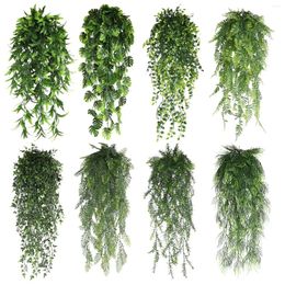 Decorative Flowers 1pc Artificial Leaf Rattan Fake Green Plants Wall Hanging Home Outdoor Room Decora Garden Decoration Wedding