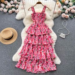 Casual Dresses Sexy Backless Cut Out Pleated Tiered Dress Retro A-line Chic Beach Vacation Slip Women Summer Vestidos