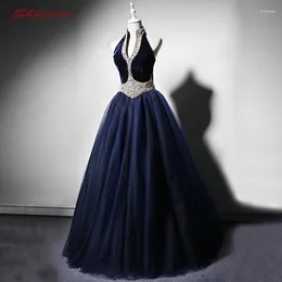 Party Dresses Navy Blue Long Lace Evening Plus Size Pearls Tulle Women Prom Formal Gowns